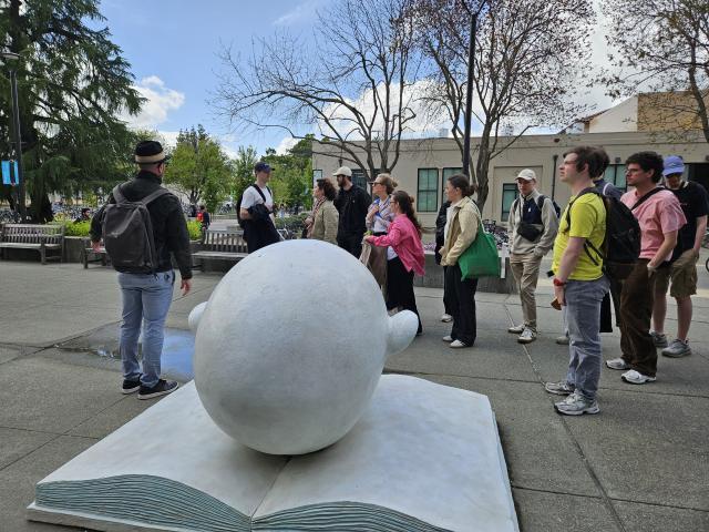 UCD egghead and students.
